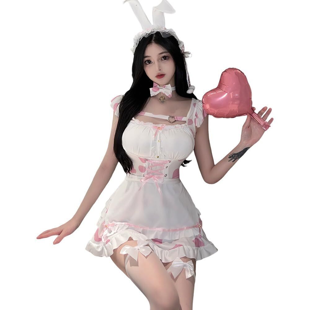 9376 cosplay anime cow sexy Kawaii lingerie Japanese maid pajamas pink1